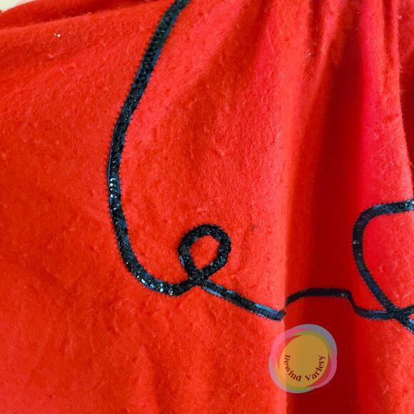 Red Felt Poodle Skirt Handmade 50s Sock Hop Costume Sequin Applique XS/S 25" W - Picture 8 of 14